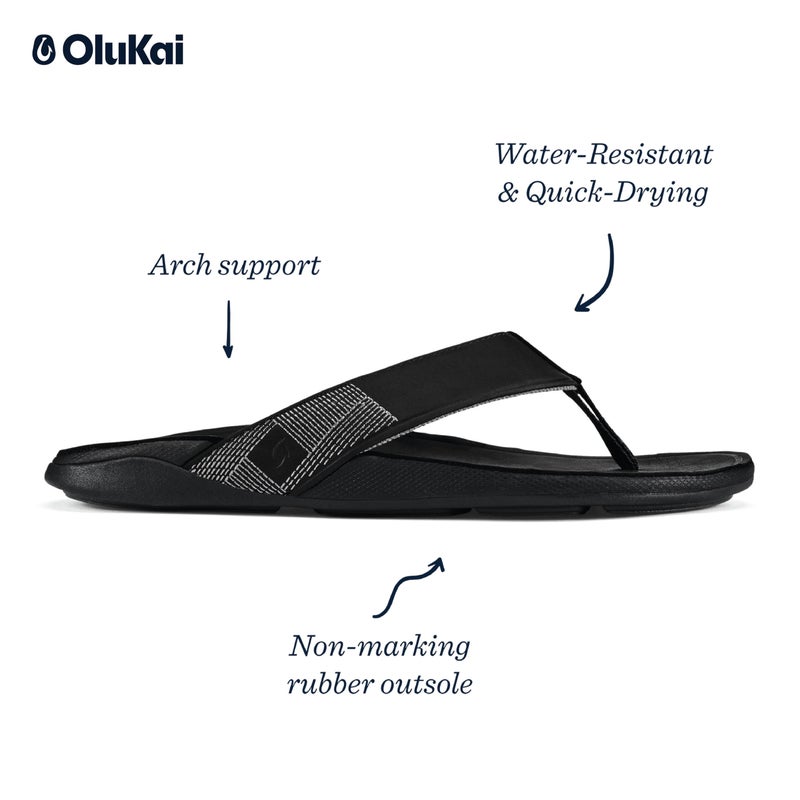 OLUKAI صنادل أولوكاي توهين للرجال المصنوعة من الجلد المقاوم للماء، شباشب شاطئية متعددة الاستخدامات، دعم للقوس وراحة في الارتداء، خفيفة الوزن ومتينة، قبضة محسّنة وسحب، أسود/أسود، 10 - Image 2